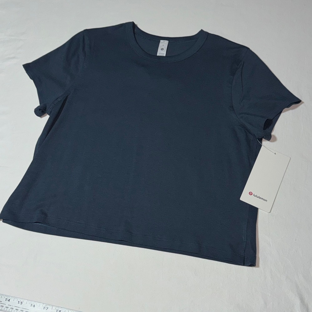 Lululemon Classic-Fit Cotton-Blend Tee T-Shirt Iron Blue LW3FGDS Size 10 NWT